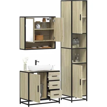 Koupelnový nábytek 3dílný set koupelnového nábytku dub sonoma kompozitní dřevo Hnědá3301106