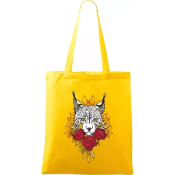 Rys s červenými růžemi (Pecka design) - Taška bavlněná - 42 x 38 cm ( Žlutá )