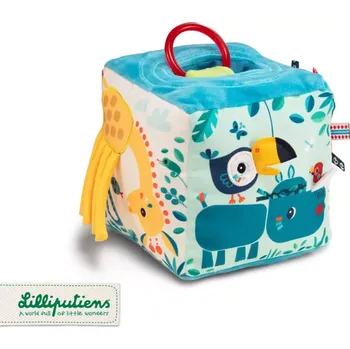 Hračka pro nejmenší Lilliputiens textilní kostka s aktivitami džungle