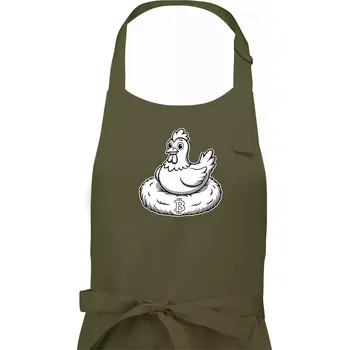 Kuchyňská zástěra Kuře sedící na bitcoinovém hnízdě - Pánská zástěra na vaření - Univerzální velikost ( Khaki )