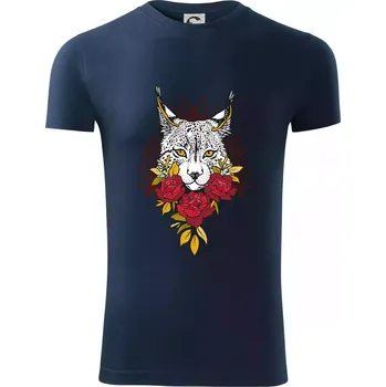 Pánské oblečení Rys s červenými růžemi (Pecka design) - Viper FIT - Pánské zůžené tričko - 3XL ( Námořní modrá (velmi tmavá - téměř černá) )