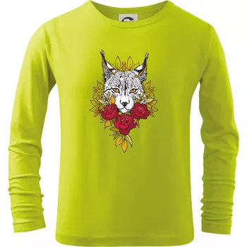 Dětská móda Rys s červenými růžemi (Pecka design) - Triko dětské Long Sleeve - 134 cm/8 let ( Limetková )