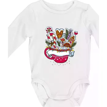 Kojenecké oblečení Vánoční Punč - hrneček (Pecka design) - Body kojenecké s dlouhým rukávem - Dlouhý r. do 3 měs ( Bílá )