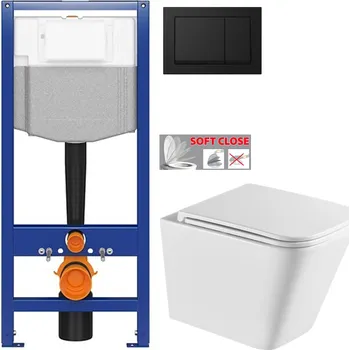 Klozet CERSANIT předstěnový instalační systém s černým tlačítkem K97-0574 + WC INVENA FLORINA WITH SOFT, včetně soft/close sedátka K97-526 0574 FL1