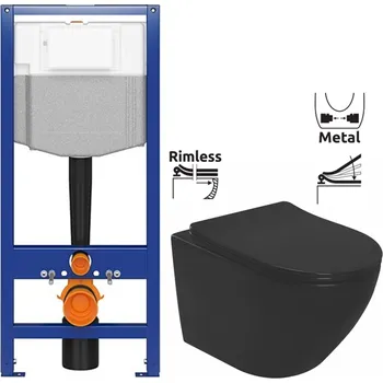 WC sada AKCE/SET - CERSANIT předstěnový instalační systém bez tlačítka + WC REA CARLO MINI RIMLESS ČERNÝ MAT + SEDÁTKO K97-526 X MM1