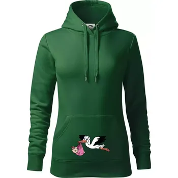 Dámská mikina Čáp a miminko - holka (Hana-creative) - Mikina dámská Cape s kapucí - M ( Lahvově zelená )