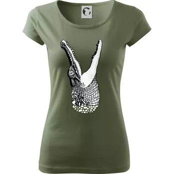 Dámské tričko Krokodýl kreslený (Pecka design) - Dámské triko Pure - S ( Khaki )