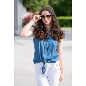 Dámská halenka Džínová košile bez rukávu Lamiar FL3561 barva: modrá džínová světlá