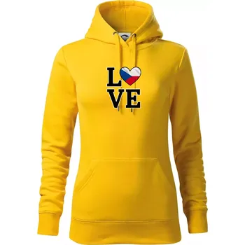 Dámská mikina Love Česká vlajka - Mikina dámská Cape s kapucí - XL ( Žlutá )