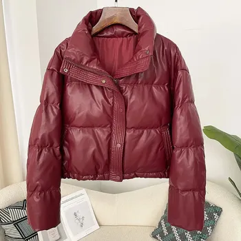 Dámská parka Krátká dámská péřová bunda – teplá, nepromokavá s kapucí Barva: Červená, Velikost: S