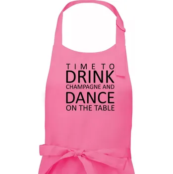 Kuchyňská zástěra Time to drink Champagne - Dámská zástěra na vaření - Univerzální velikost ( Růžová )