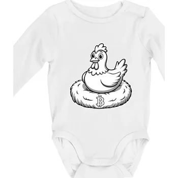 Kuře sedící na bitcoinovém hnízdě - Body kojenecké s dlouhým rukávem - Dlouhý r. do 3 měs ( Bílá )