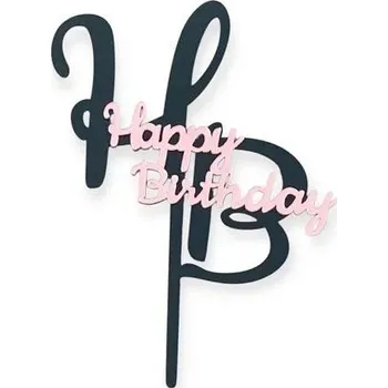 Jedlá dekorace na dort Dortisimo Zápich do dortu černo-růžový Happy Birthday