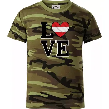 Love Rakouská vlajka - Dětské maskáčové triko - 134 cm/8 let ( Zelený maskáč )