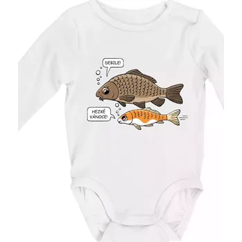 Hezké Vánoce Kapr a Koi kapr (Hana-creative) - Body kojenecké s dlouhým rukávem - Dlouhý r. 3-6 měs ( Bílá )