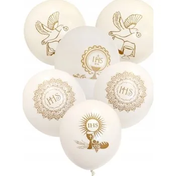 Balónek Balónky k prvnímu svatému přijímání bílé s potiskem latexové, sada 6 kusů 12 palců