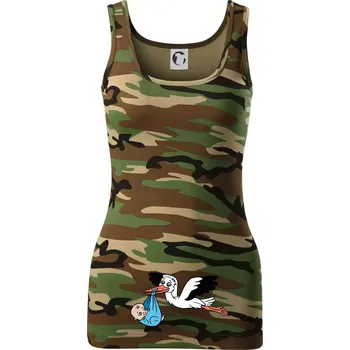 Dámské tričko Čáp a miminko - kluk (Hana-creative) - Dámské Maskáčové tílko - S ( Hnědý maskáč )