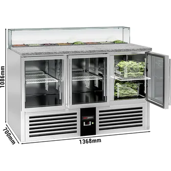 Lednice G.Gastro Saladette PREMIUM - 1,36 x 0,7 m - se 3 skleněnými dveřmi