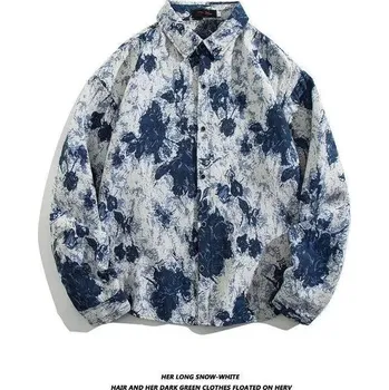 Pánská košile Vintage košile s etno vzorem – unisex, volný střih Velikost: XL, Barva (Varianta): JD-907 Blue