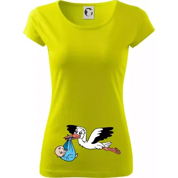 Dámské tričko Čáp a miminko - kluk (Hana-creative) - Dámské triko Pure - M ( Limetková )
