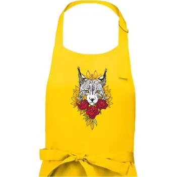 Kuchyňská zástěra Rys s červenými růžemi (Pecka design) - Dámská zástěra na vaření - Univerzální velikost ( Žlutá )