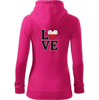 Dámská mikina Love Polská vlajka - Dámská mikina trendy zipper s kapucí - XS ( Purpurová )