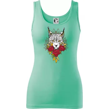 Dámské tričko Rys s červenými růžemi (Pecka design) - Dámské tílko - S ( Mátová )