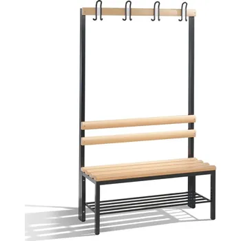 Šatní skříň Šatní lavice Basic, jednostranná, masivní sedák z bukových lišt, š 1000 mm, rošt na boty