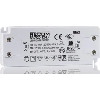 Napájecí zdroj pro osvětlení Budič LED, řada: RACV20-LP RACV20-12-LP 12V dc 1.67A 20W IP20 konstantní napětí Recom