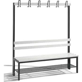 Dílenský stůl Šatní lavice Basic, jednostranná, sedák ze světle šedých lišt, š 1500 mm, rošt na boty