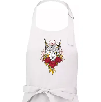 Kuchyňská zástěra Rys s červenými růžemi (Pecka design) - Dámská zástěra na vaření - Univerzální velikost ( Bílá )