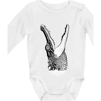 Kojenecký body Krokodýl kreslený (Pecka design) - Body kojenecké s dlouhým rukávem - Dlouhý r. do 3 měs ( Bílá )