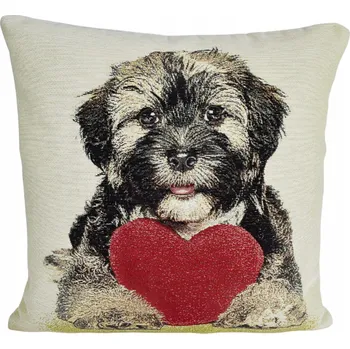 Povlak na polštářek Gobelínový Povlak na Polštář 42x42 Pes se Srdcem Dekorativní Italský