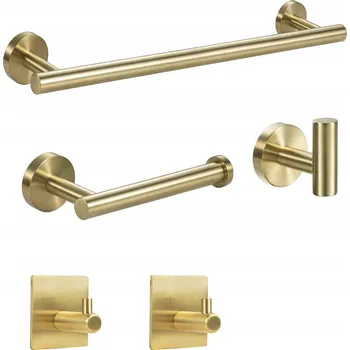 Věšák SADA 5 VĚŠÁKŮ DO KOUPELNY DRŽÁK SUS304 zlatá