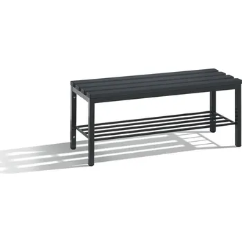 Šatní lavice Basic, volně stojící, sedák z černošedých lišt, š 1000 mm, rošt na boty