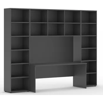 Knihovna Sestavy knihoven INTEGRO se stolem, vyšší, 2950 x 700/400 x 2300 mm, grafit