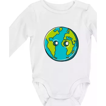 Kojenecký body Planeta země knoflík (Pecka design) - Body kojenecké s dlouhým rukávem - Dlouhý r. do 3 měs ( Bílá )