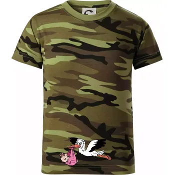 Čáp a miminko - holka (Hana-creative) - Dětské maskáčové triko - 134 cm/8 let ( Zelený maskáč )