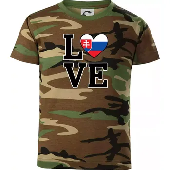 Love Slovenská vlajka - Dětské maskáčové triko - 104-110cm / 3-4 roky ( Hnědý maskáč )