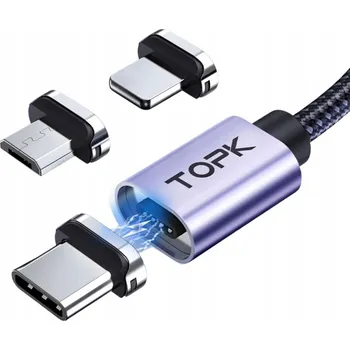 Datový kabel Kabel TOPK USB - USB typ C / microUSB / Lightning 1 m fialový