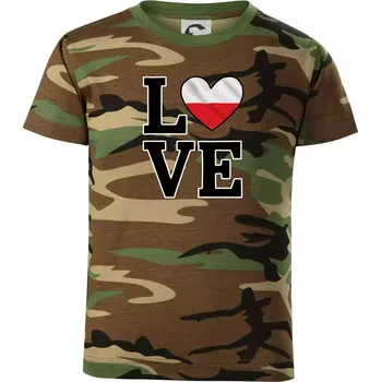 Love Polská vlajka - Dětské maskáčové triko - 146 cm/10 let ( Hnědý maskáč )