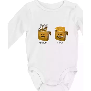 Před výplatou po výplatě (Pecka design) - Body kojenecké s dlouhým rukávem - Dlouhý r. do 3 měs ( Bílá )