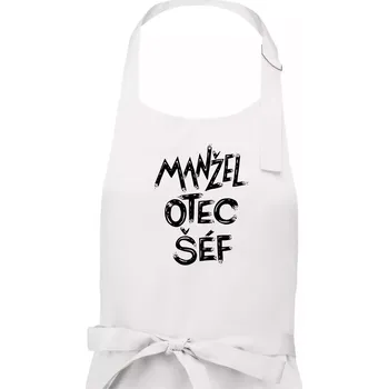 Kuchyňská zástěra Manžel otec šéf - nápis štětkou (Pecka design) - Pánská zástěra na vaření - Univerzální velikost ( Bílá )
