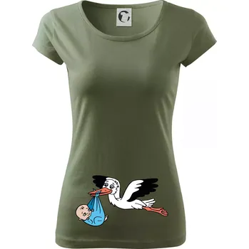 Dámské tričko Čáp a miminko - kluk (Hana-creative) - Dámské triko Pure - XL ( Khaki )