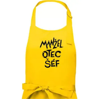 Kuchyňská zástěra Manžel otec šéf - nápis štětkou (Pecka design) - Pánská zástěra na vaření - Univerzální velikost ( Žlutá )