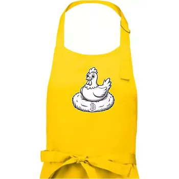Kuchyňská zástěra Kuře sedící na bitcoinovém hnízdě - Pánská zástěra na vaření - Univerzální velikost ( Žlutá )