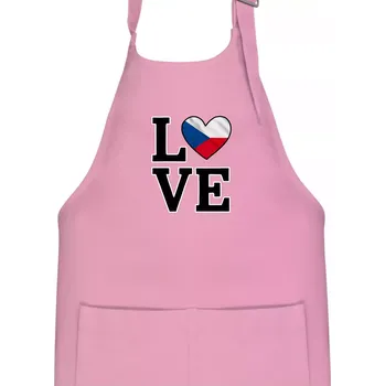 Kuchyňská zástěra Love Česká vlajka - Dětská zástěra na vaření - Univerzální velikost ( Růžová )