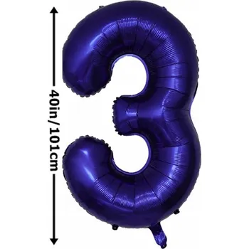 Balónek Fóliový balónek ČÍSLICE 3 Třetí narozeniny Oslava Party Tmavě modrý 100 cm (40 palců)