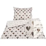 Stanex povlečení bavlna Srdíčka hnědá 140x200, 70x90 cm