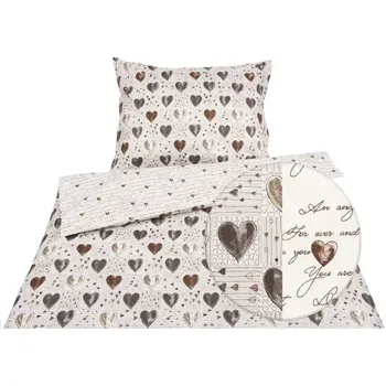 Povlečení Stanex povlečení bavlna Srdíčka hnědá 140x200, 70x90 cm